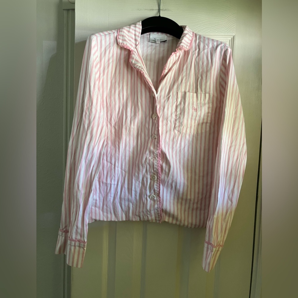 Reformation Pink White Striped Button Down PJ Top